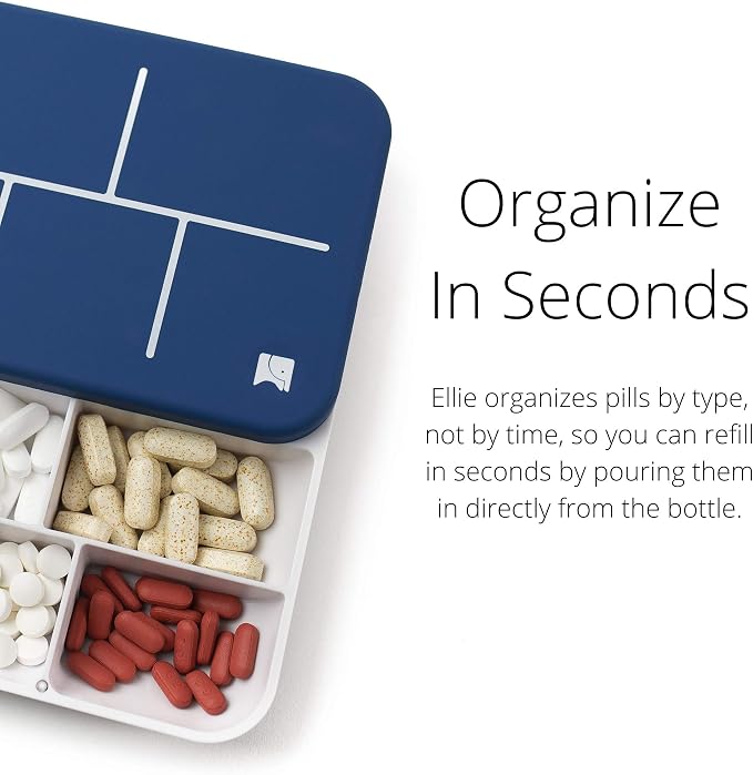 Monthly Pill Organizer by Ellie | Organize Pills in Seconds | Alarm & Phone Notification | Caregiver Notifications | Lights Indicate Which Pills to Take and How Many