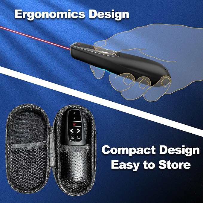 Presentation Clicker with Case Storage: Wireless Presenter Remote: Red Laser Pointer Computer Clickers, USB C PowerPoint PPT Clicker for Mac Laptop, Slideshow Google Slide Advancer
