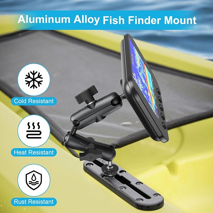 Kewirya Fish Finder & Ball Mount with Aluminum Long Arm Extension, AMPS Round Plate for GPS/Boats/Vehicle, T-Bolt Attachment for Track Systems & Backup Cameras, B Compatible with RAM