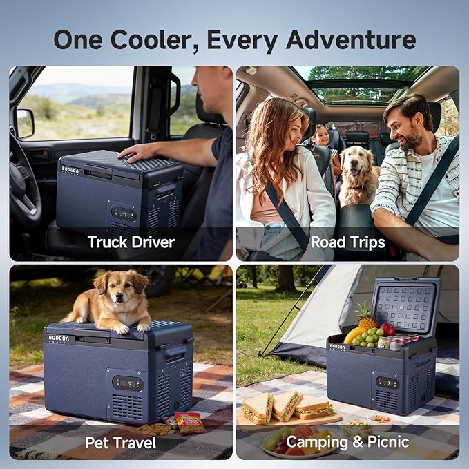 BODEGA 12 volt Car Refrigerator – 16QT Portable， Low Noise, Fast Cooling with LED Display, Multiple Charging Options, Energy-Efficient for Road Trips & Outdoor Adventures