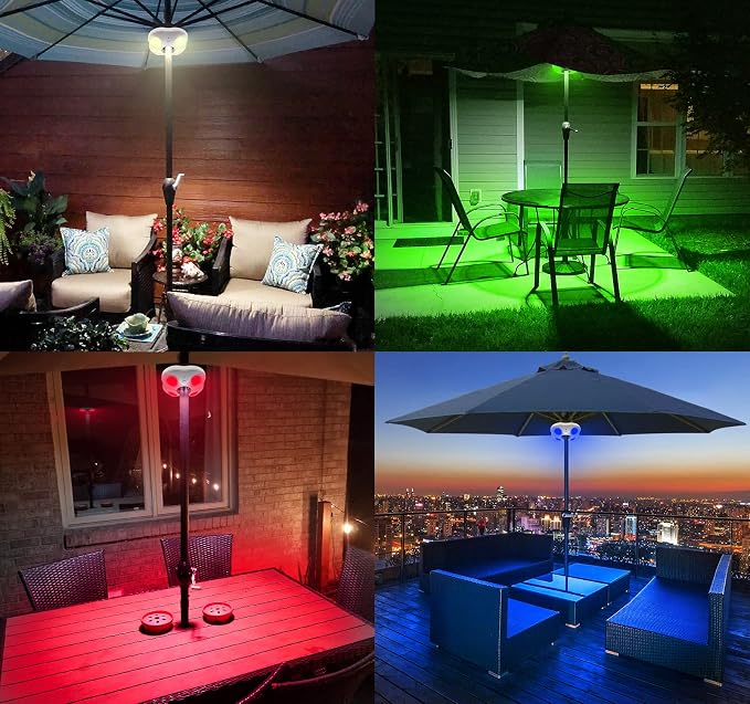 HONWELL Patio Umbrella Lights Outdoor Umbrella Pole Light Battery Operated Cordless 12 Color Changing Umbrella Light with Remote, Multi Colored LED Outside Lights for Deck Umbrella Camping Tents