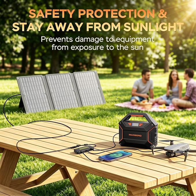 MARBERO 155Wh Solar Generator with Solar Panel Included 30W Portable Power Station 100W 150W Surge Multi-Output Solar Powered Generator Ultra Lightweight for Camping Emergency Blackout
