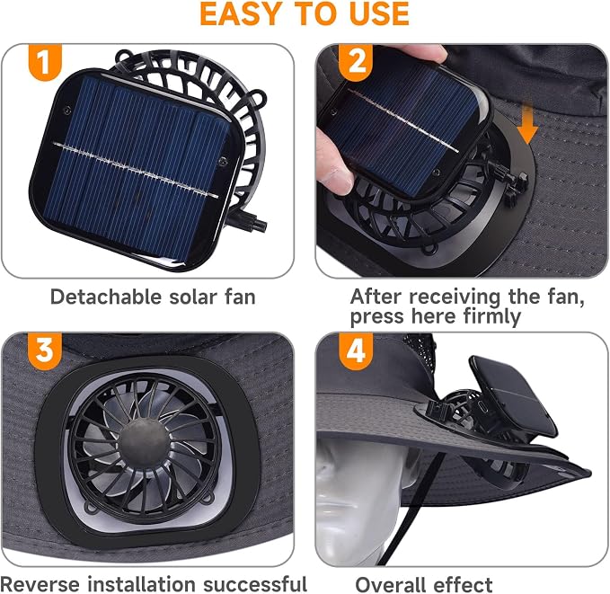 Fishing Hat with Built in Fan, Wide Brim Solar Fan Hat Outdoor Fishing, Solar & USB Charging Sun Bucket Hats for Men Women