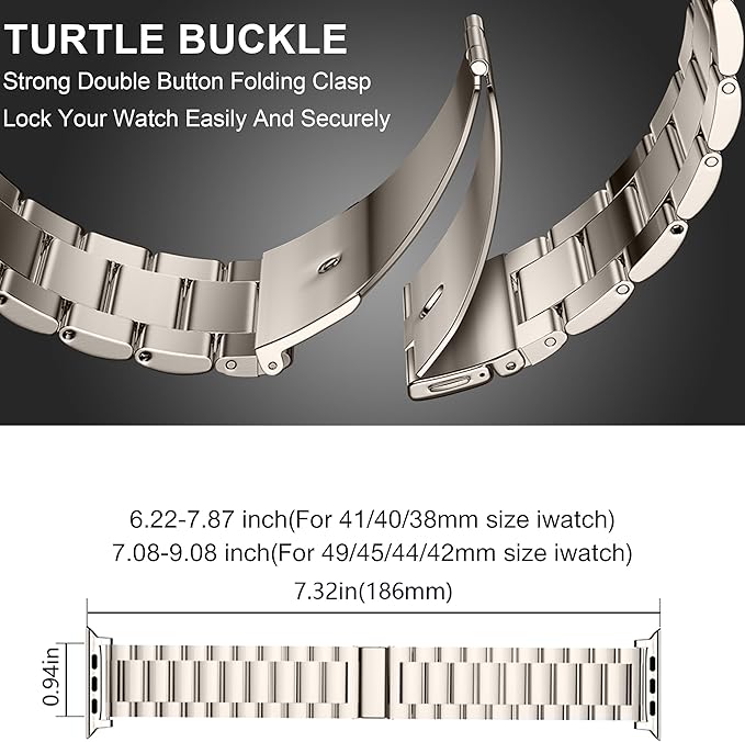 EPULY Compatible with Apple Watch Band 49mm 45mm 44mm 42mm 41mm 40mm 38mm, Business Stainless Steel Metal Watchband for iWatch Strap Ultra SE Series 8 7 6 5 4 3 2 1 Men(Starlight, 42mm/44mm/45mm/49mm)