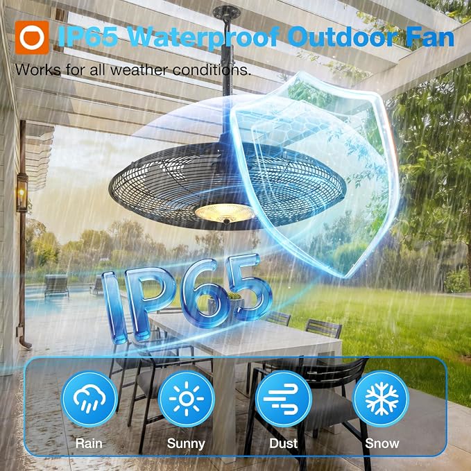 addlon Outdoor Ceiling Fan with Light for Patios, 24 inch Black Waterproof Gazebo Fan with Remote&APP Control, Reversible, Dimmable, Plug in Hook Mount Portable Fan for Garage Pergola Porch Canopy