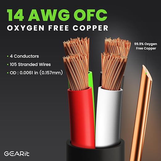 GEARit Outdoor Speaker Wire CL3 Rated, 14 Gauge Speaker Wire, Speaker Cable 100 ft for Outdoor Speakers, Patio, Garden, Backyard Audio, Direct Burial in Ground/in Wall, OFC (Brown, 4-Conductors)