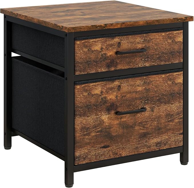 YMYNY Mini Fridge Stand with Storage, Mini Fridge Cabinet with Fabric drawers, 250lbs Heavy-Duty Compact Refrigerator Table for Home, Office, Bedroom,21.7" L x 22.8" W, Rustic Brown HBR008H