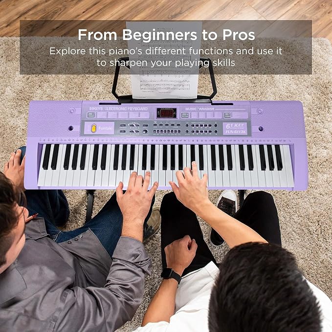 61 Key Electronic Keyboard Piano with Lighted Up Keys, Musical Mini Keyboard Piano with keyboard stand, Digital Portable Synthesizer Keyboards for Beginners Kids Adults (Purple)