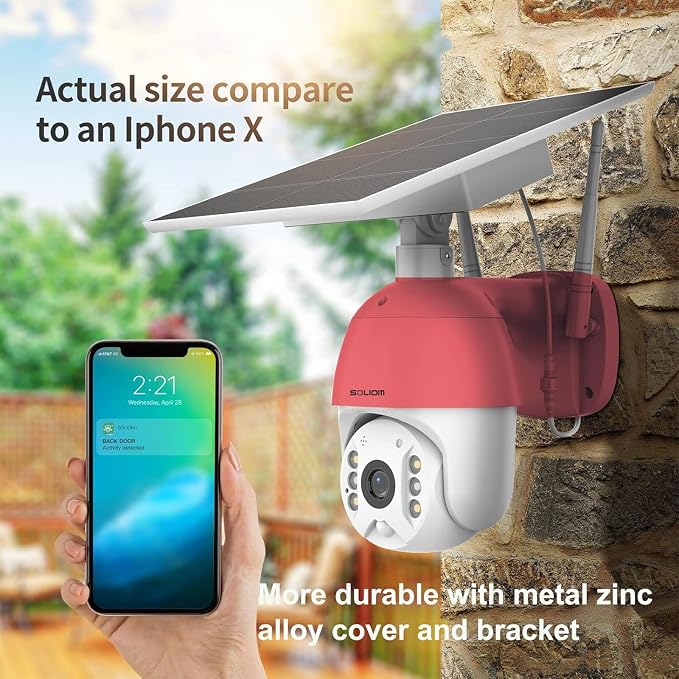 SOLIOM Solar Powered Security Camera Outdoor Wireless, 360 Pan Tilt WiFi Camera with Color Night Vision, PIR Human Detection, 2-Way Talk, Cloud Storage, No Monthly Fee, Compatible with Alexa