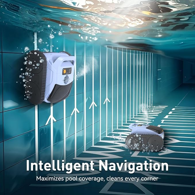 Cordless Pool Cleaner Robot, Pool Vacuum for Inground Pool & Above Ground Pool, Smart Navigation Self-Parking, LED Indicator, Wall&Waterline Cleaning Pool Robot up to 2150 Sq.ft