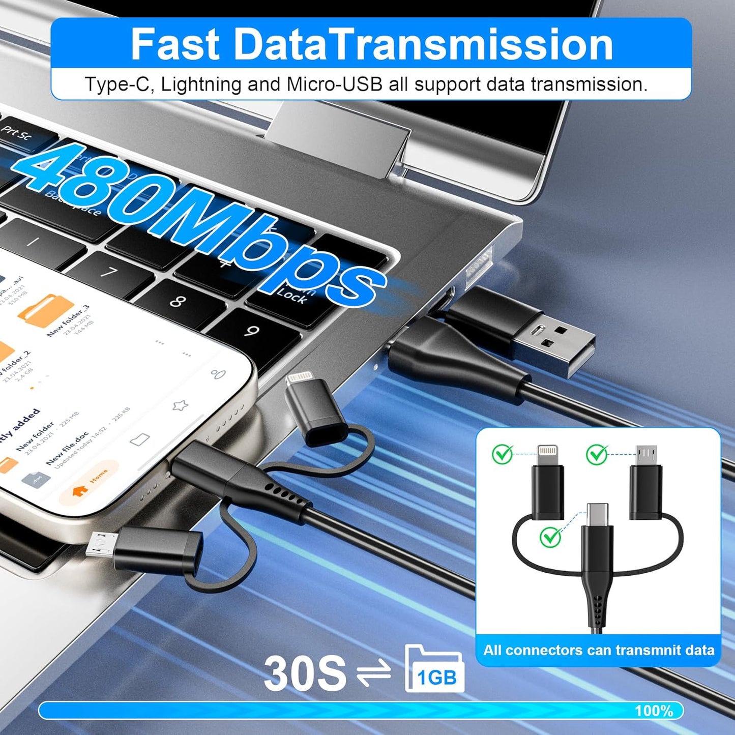 Coiled Multi Charging Cable - USB C Lightning Micro USB Cable 5 in 1 for Apple Carplay & Android Auto [MFi & PD60W & Data Sync] Coiled USB C Cable for iPhone 17 16 15 14 13 12 X Android Samsung Laptop