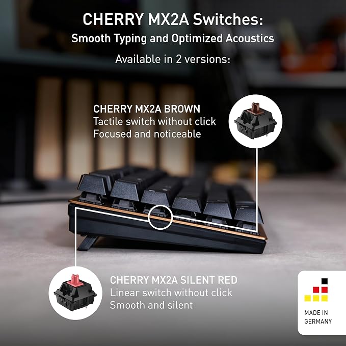Cherry KC 200 MX, Wired Mechanical Office Keyboard, Modern Design with Elegant Aluminum Surface, USB-A Connection, MX2A Brown Switches, Black/Bronze