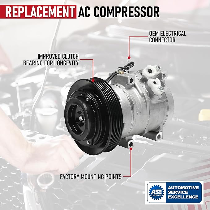 Replacement AC Compressor and Clutch Kit - Compatible with Toyota Vehicles - 2003, 2004, 2005, 2006, 2007, 2008 Corolla, Matrix 1.8L - Replaces 8832002120, CO 27000C, CS20101, 295525NH, 144004C, 1419N