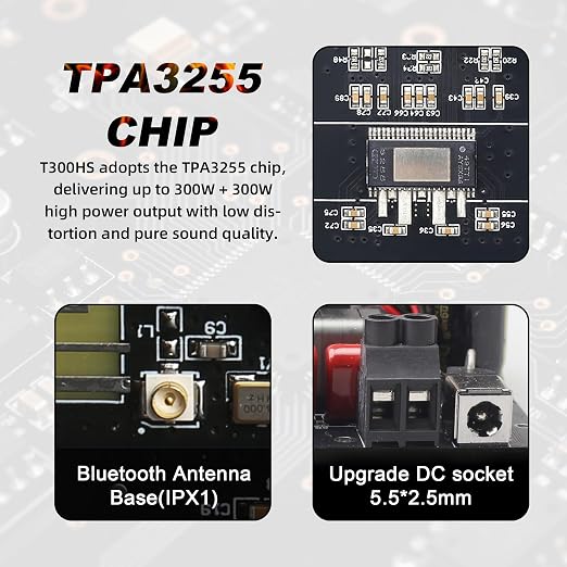 T300HS 300W+300W Power Amplifier Board, TPA3255 Chip with Bluetooth/AUX/USB Inputs, 2.0 Channel Audio Power Vehicle Amplifier