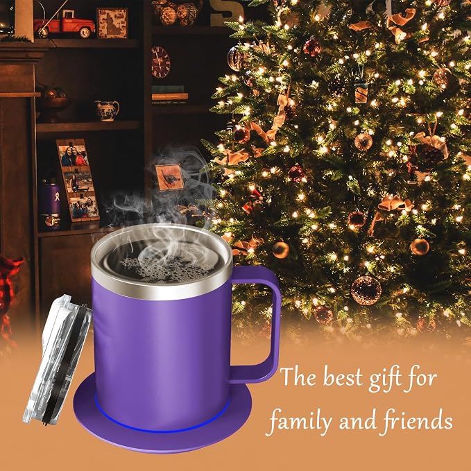 Coffee Warmer with Mug Set, Self Heating Coffee Mug with USB Powered, 131°F Temperature Control Cup(Purple-12oz)