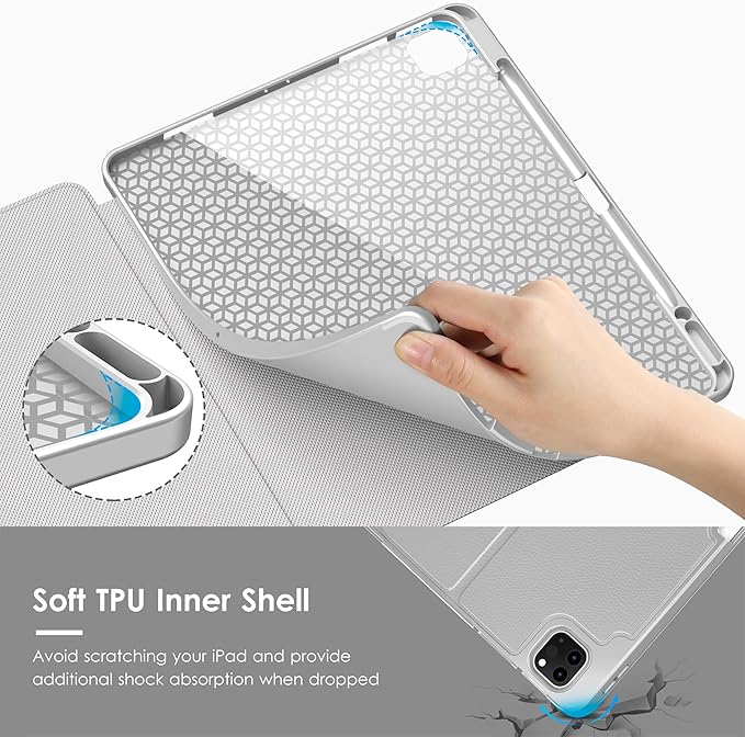 VIKESI Case for iPad Pro 12.9 6th / 5th / 4th / 3rd Generation Case 2022/2021/2020/2018,Multiple Angles Magnetic Stand Cover,Shockproof Soft Back,Pencil Holder,and Auto Sleep/Wake,Gray