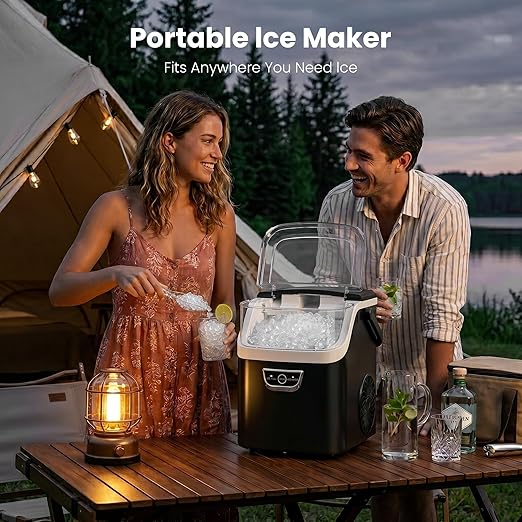 AGLUCKY Nugget Ice Makers Countertop with Handle, Crushed Ice Ready in 5 Mins, 35lbs/Day, Self-Cleaning, Portable Ice Machine with One-Click Operation for Home/Kitchen/Party/RV/Camping