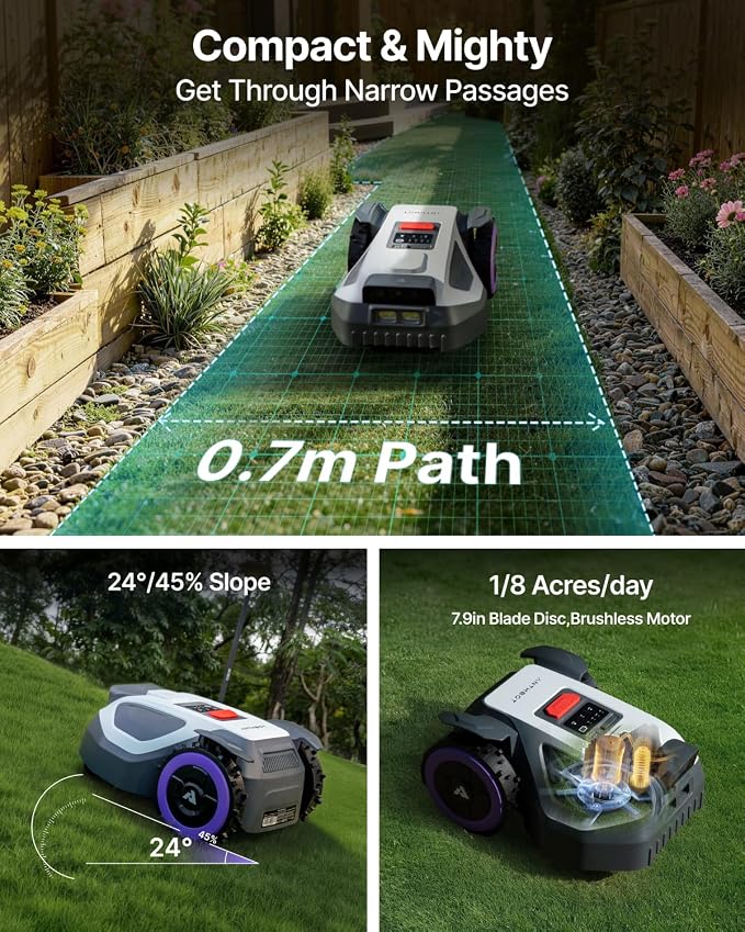 ANTHBOT M5 Robot Lawn Mower with Garage 1/8 Acre, Dual Vision+Full-Band RTK Robotic Lawnmower, No Perimeter Wire, App Control Obstacle Avoidance, 45% Slope, Cutting Height, Multi-Zone Mapping