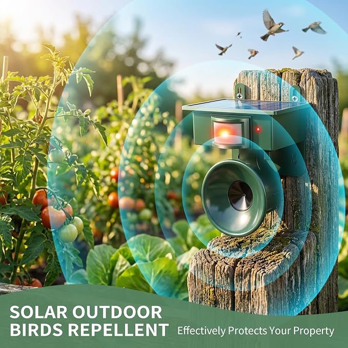 2026 Upgraded Ultrasonic Bird Repeller Solar Powered Outdoor Motion Activated Bird Pigeon Deterrents for Outside Woodpecker Goose Repellent Devices for Rooftops Porch Patio Balconies