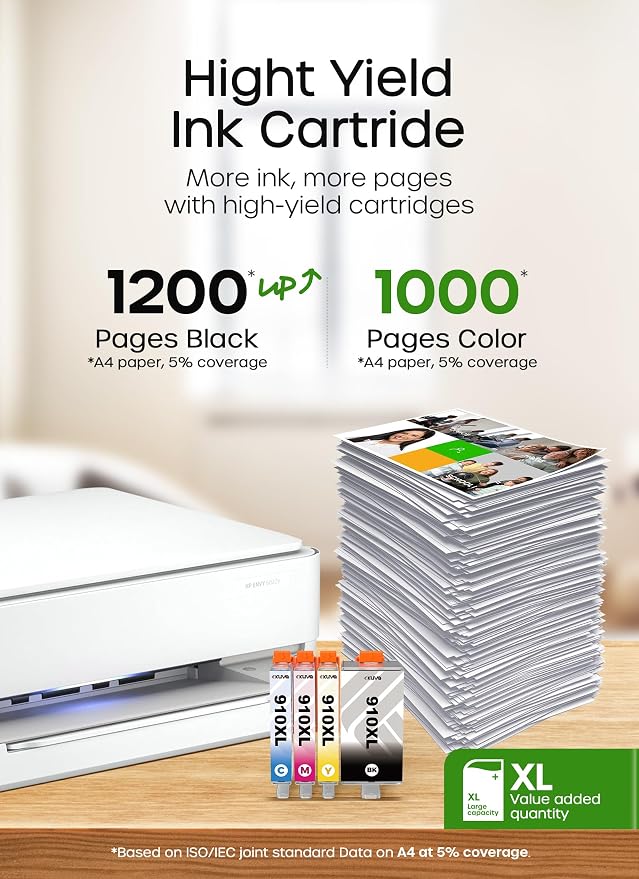 Kuva 910XL Ink Cartridges for HP Printers Compatible for HP 910XL 910 XL Ink Cartridges Combo Pack Work with OfficeJet Pro 8020 8025 8028 8035 8030 8010 8015 8018 8022 Series Printers, 4 Pack