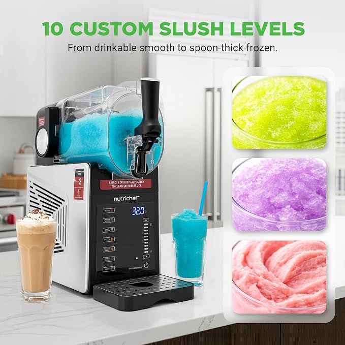 NutriChef Slushie Machine for Home | No Ice Needed Slushys 7-in-1 Preset Programs: Self Clean, Milkshakes, Spiked Slush & More | 64 oz, Quiet Operation, One-Touch Start & Includes Recipes | Black