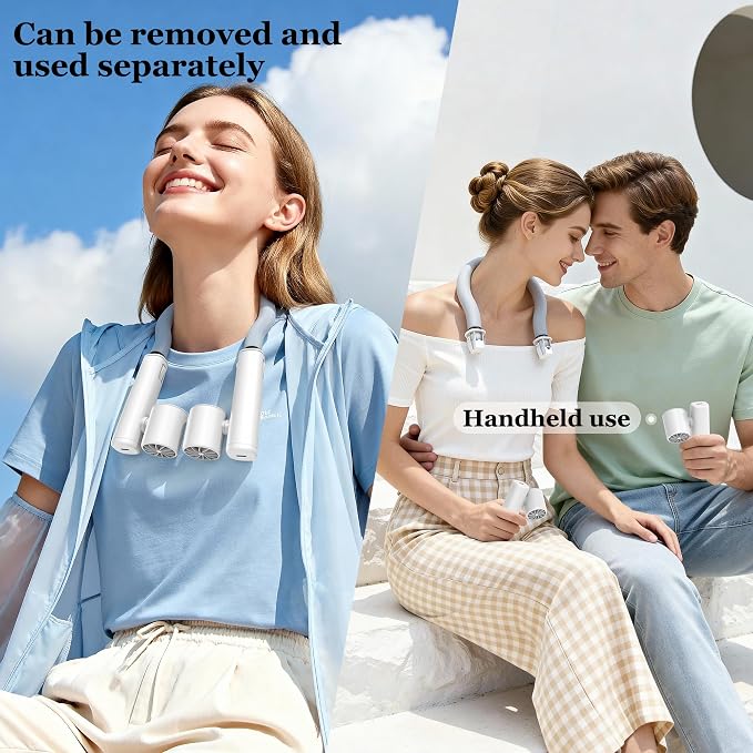 Portable Neck Fan with Ice Ring - Rechargeable Personal Hands-Free Wearable Fan with 3 Adjustable Speed | Cooling Quiet Fan for Home Office Travel Camping Outdoor, Birthday Gifts for Men Women Mom Dad