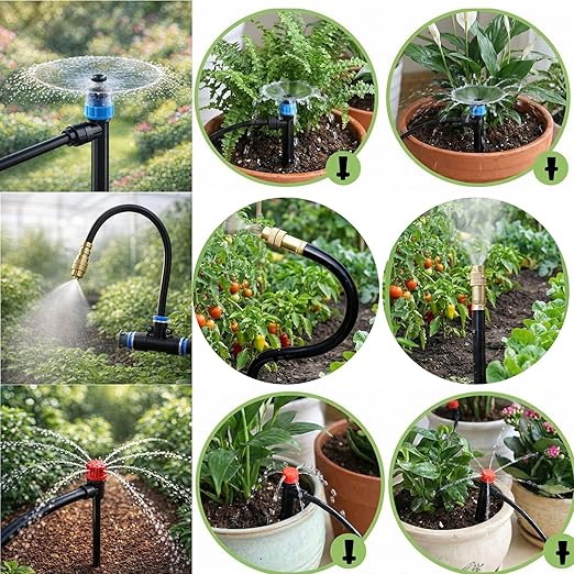 240FT Drip Irrigation System for Garden: Quick Connect 1/2" OD 5/16" ID PE Main Tubing Automatic Sprinkler Kit Adjustable Misting Part 1/4" Watering Hose for Outdoor Raised Bed Plants Flower Yard