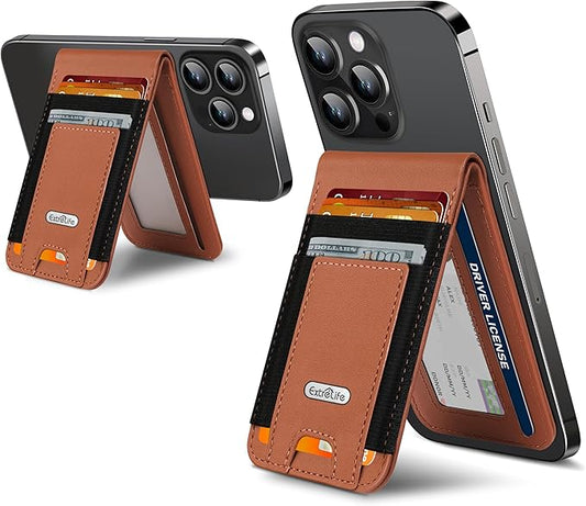 For Magsafe Wallet Stand, Magnetic Wallet for iPhone 17/16/15/14/13/12 Series, for iPhone Walletwith Adjustable Stand, ID Window, 4 Card Slots, 10 Cards Holder, Vegan Leather, RFID Blocking, Brown