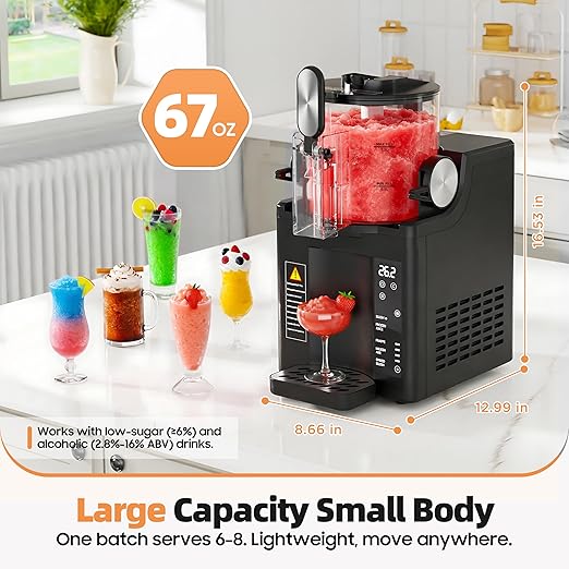 Slushie Machine for Home, 67 oz No Ice Needed Frozen Drink Machine & Soft Serve Ice Cream Maker, 6 Presets with Auto-Clean for Slushy, Margaritas & More. Black