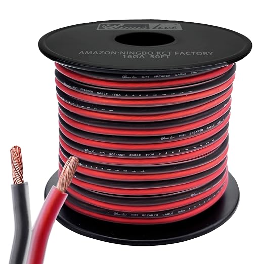 Sinus Live 16 AWG Gauge Speaker Wire Speaker Cable Stereo, Car or Home Theater, Red and Black,CCAM 50FT