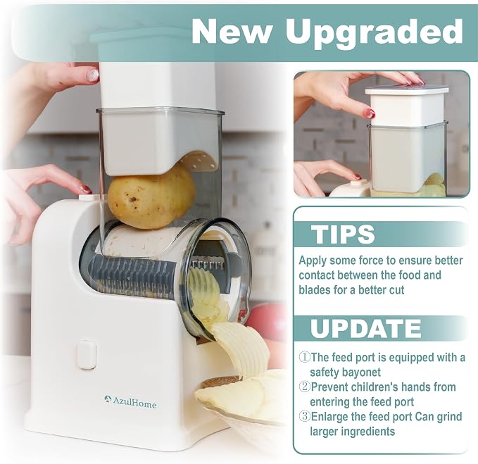 Electric Cheese Grater, Salad Maker With 5 Different Shapes of Blades, One-Touch Easy Control, With Safety Push Bar Cheese Grater Electric, Salad Shooter Electric Slicer/Shredder