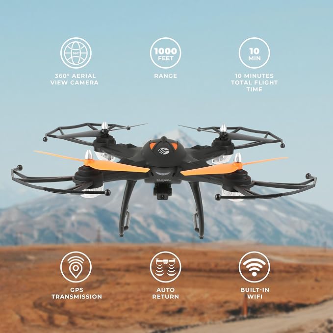 Vivitar - 360 Skyview GPS Video Drone, Camera & Stabilized Aerial Footage (Orange/Black)