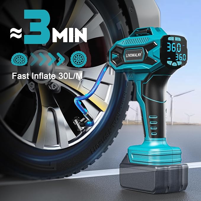 Tire Inflator Air Compressor Compatible with Makita 18V Battery, LIVOWALNY 160 PSI Cordless Portable Electric Air Pump 2026 Bigger LCD Digital Pressure Gauge for Car, Bike, Sport Ball (Tool Only)