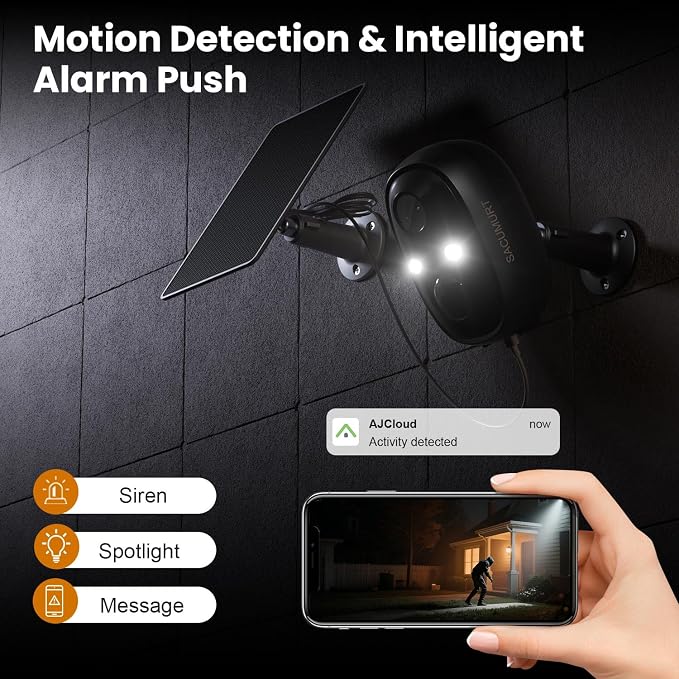 Solar Security Cameras Wireless Outdoor, Free Cloud Storage, 2.4G WiFi Camera Outdoor Wireless, Cameras for Home Security with Motion Detection, 2K HD, Color Night Vision, Works with Alexa, 2 Packs