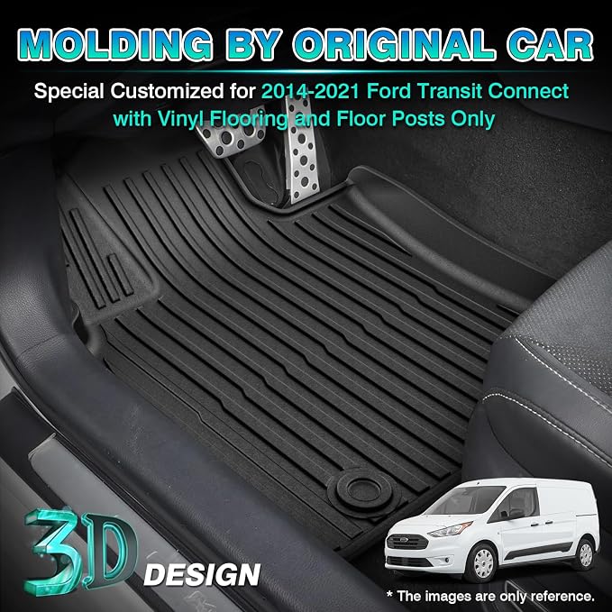 T TGBROS Floor Mats Custom Fit for 2014-2021 Ford Transit Connect Accessories All Weather Protection TPE Front Row Seat Floor Liners Set Non-Slip Black-2PCS