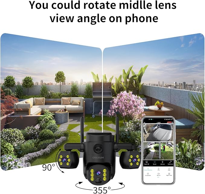 Triple Lens Outdoor Wireless Security Camera, Outdoor Cameras for Home Security, Color Night Vision, Outdoor Camera Two Way Audio for Home and Farm