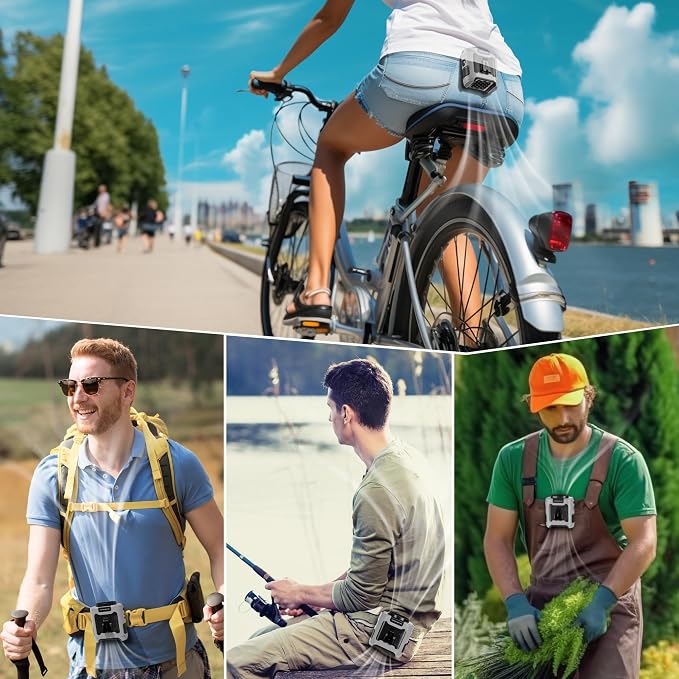 10000mAh Portable Waist Fan, Father Day Gifts for Husband Dad, Blue Collar Worker Belt Clip Fan with Light, Essentials for Camping Gardening, 40H 16000RPM Rechargeable Cooling Gadgets for Men 2026
