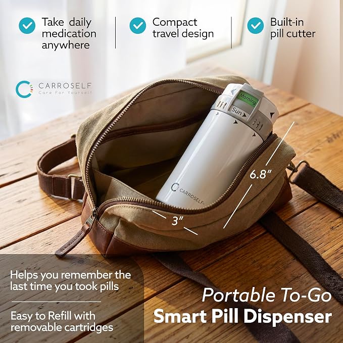 Pill Dispenser with App Reminder – Easy-to-Use Pill Organizer for 4 Daily Doses, AM/PM Supplement and Vitamin Organizer for Senior & Adults, Easy-Slide Storage for Medication Use | No Batteries Needed