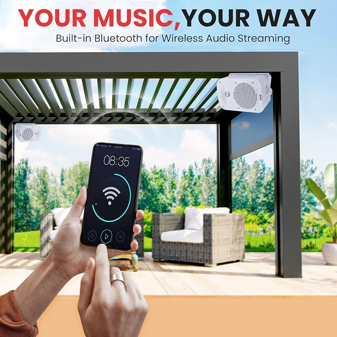 Pyle 500 Watt Bluetooth Indoor Outdoor Speakers Pair - Dual Waterproof 5.25” 2-Way Full Range Speaker System w/ 1/2” High Compliance Polymer Tweeter | Home, Boat, Marine, Deck, Patio, Poolside (White)