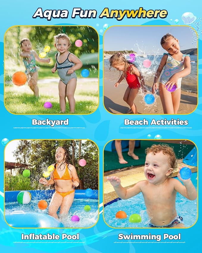 Reusable Water Balloons 12PCS - Summer Water Toys for Pool Beach & Outdoor, Self-Sealing Refillable Water Bombs for Kids Ages 3-14, Magnetic Splash Balls for Kids Fun Games & Activities