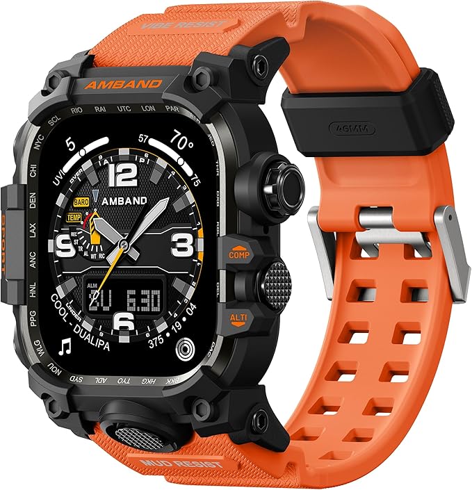 amBand Rugged Case with Band for Apple Watch 46mm, Compatible with Apple Watch (iWatch) Series 10 11, Military Grade Shockproof Bumper Cover, Tactical Band for Men, Orange
