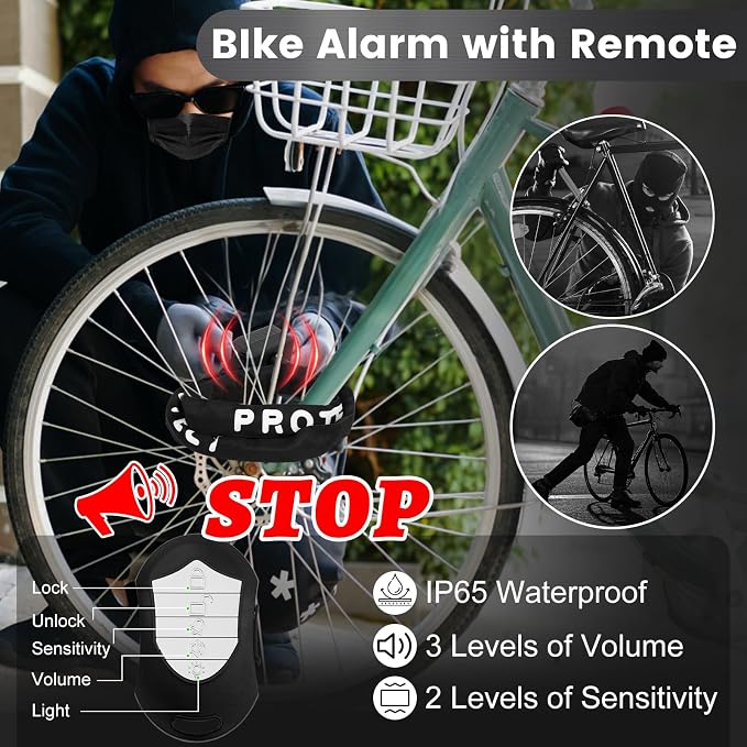 Bike Lock with Alarm – 110dB Anti-Theft Bike Alarm, 4FT x 8mm Heavy Duty Chain with Keys for Bicycle/E-Scooter/Motorcycle