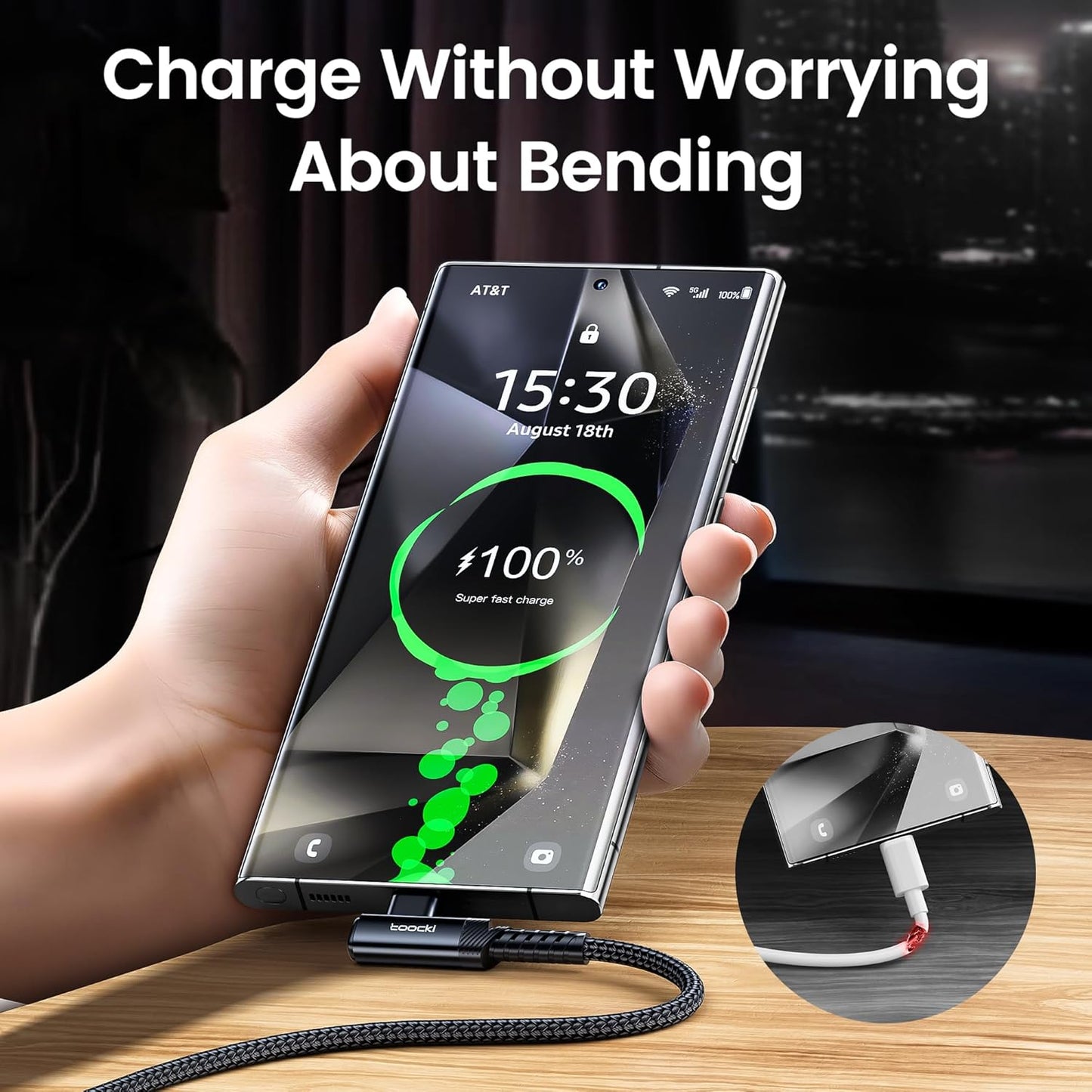 USB to USB C Cable [6.6ft, 2Pack ] USB A to Type C Right Angle Charger Cord 90 Degree Braided Fast Charging for iPhone 16/15/15 Plus/15 Pro/15 Pro Max/Samsung Galaxy S10 S10+, A15 A25, LG V30, Switch