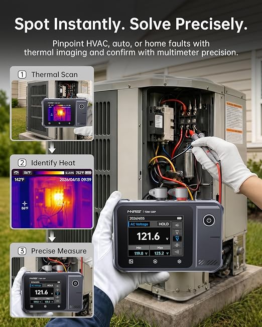 FNIRSI TDM-120P 2-in-1 Thermal Imaging Multimeter, 19999 Counts Digital Multimeter TRMS & 120x90 IR Resolution Thermal Camera, Infrared Imager with 2.8" Touchscreen for HVAC, Electrical & Auto Repair