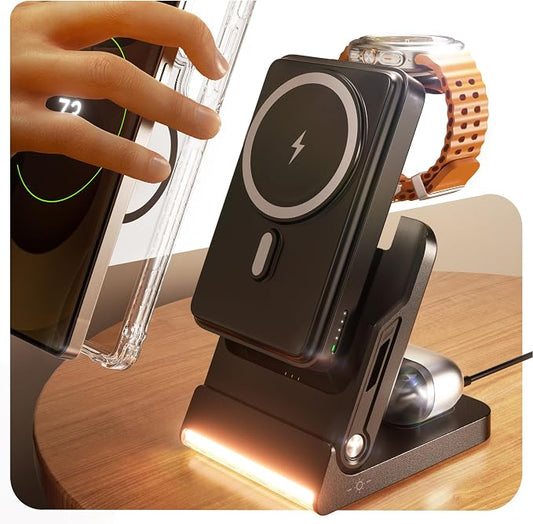 Foldable Charging Station for Samsung,5 in 1 Magnetic Wireless Charger 10000mAh Detachable Portable Power Bank Nightstand for Galaxy S26 Ultra/S26+/S26/S25/Z Fold/Flip 7/S25/S24/S23,Galaxy Watch8,Buds