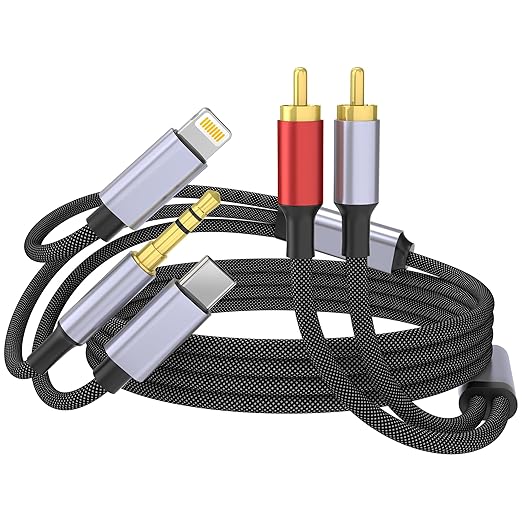 USB C 3.5mm to RCA Cable, Lightning to RCA Male to Aux Audio Adapter, HiFi Sound, Headphone Jack Adapter, 3 in 1 Audio Cable Connector for iPhone/iPad, Speaker, MP3, Tablet, HDTV 10FT