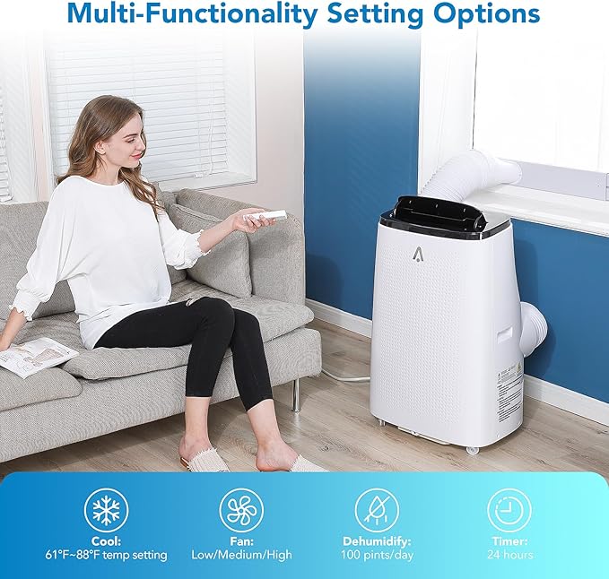 GarveeTech Portable Air Conditioner, 15,000 BTUs Room Air Conditioner for Home Office with Cooling, Dehumidifier, Fan 3 in-1, 24 Hour Timer, Sleep Mode, Cools Up to 850 Sq. Ft.