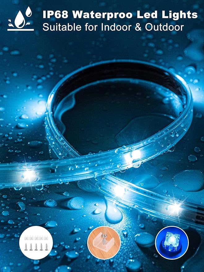Ledagic 200ft Outdoor Led Strip Lights Waterproof, Ip68 Outside Led Light Strip Waterproof with Remote and App Control, Exterior Led Rope Lights Music Syne RGB Strip Lights for House Decor(2 * 100ft)