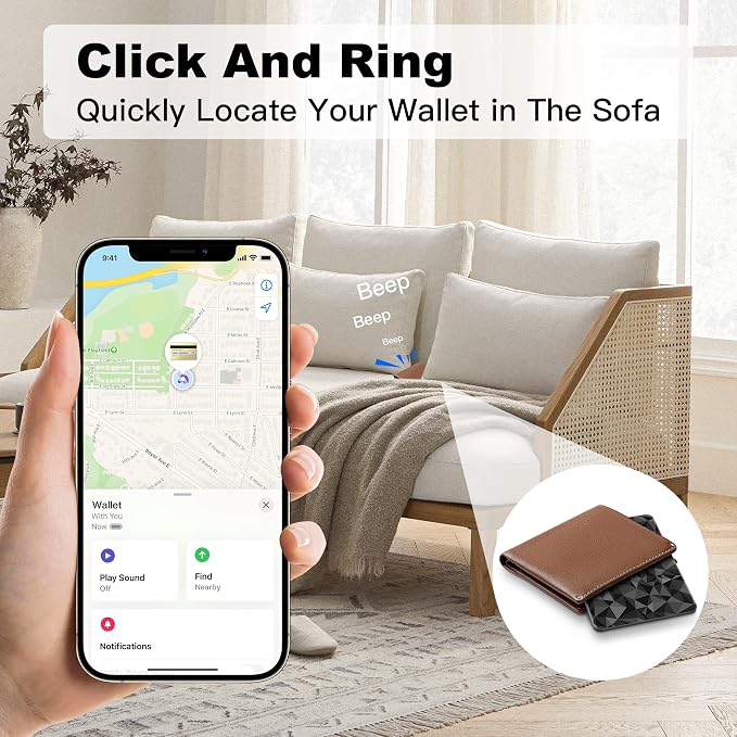 Wallet Tracker Card (iOS Only), Rechargeable Smart Card Wallet Tracker Works for Apple Find My, Thin Bluetooth Tracking Card GPS Tracker, Key Finder for Keys, Bags, Passport, Carbon Fiber