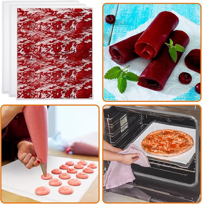 Thenshop 8 Pcs Silicone Dehydrator Sheets Trays with Edge and 10 Pcs Mesh Dehydrator Mats Non Stick Reusable Fruit Leather Trays Accessories for Liquid Making Food Fruit Meat Egg Vegetables (White)